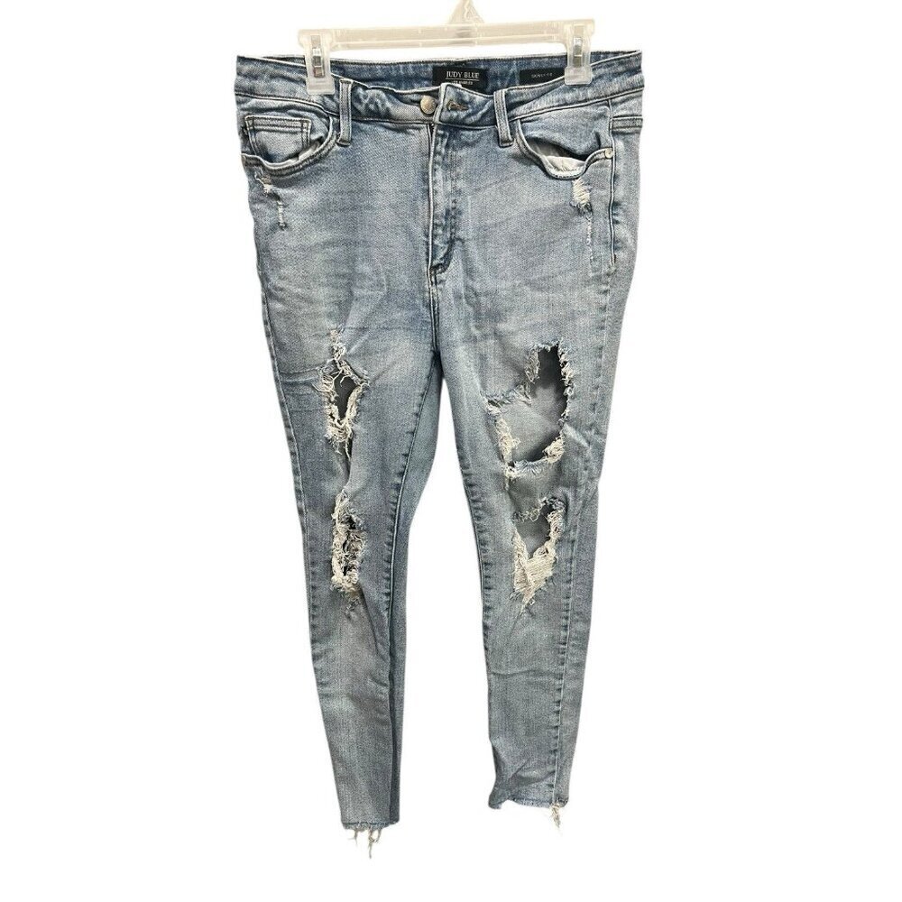 Judy Blue Women's 13/31 High Rise Super Distressed Skinny Jeans Light Acid Wash